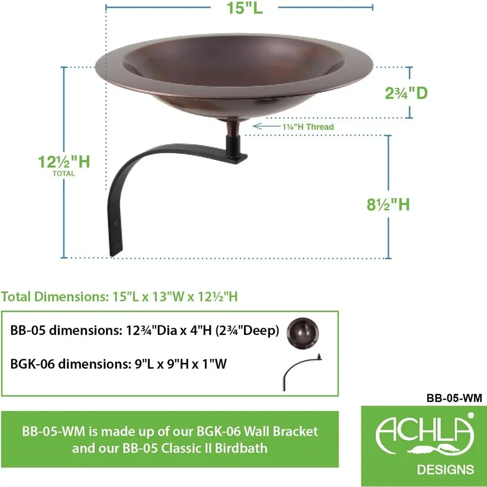 Achla Designs Classic II Copper Birdbath