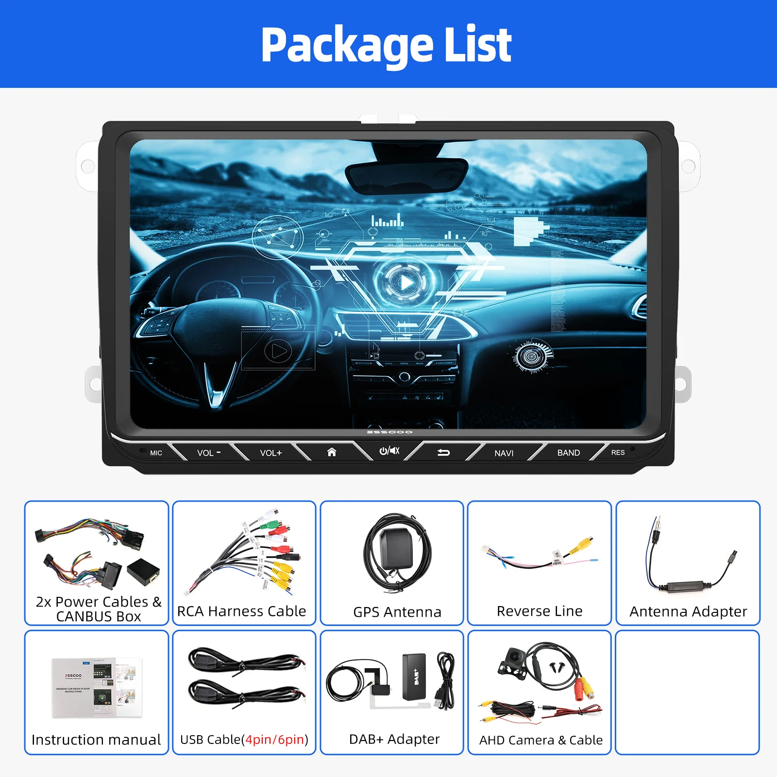 ESSGOO Android 15 Draadloze Carplay Auto Multimedia Speler Autoradio Voor Volkswagen Skoda Octavia golf 5 touran passat polo Jetta