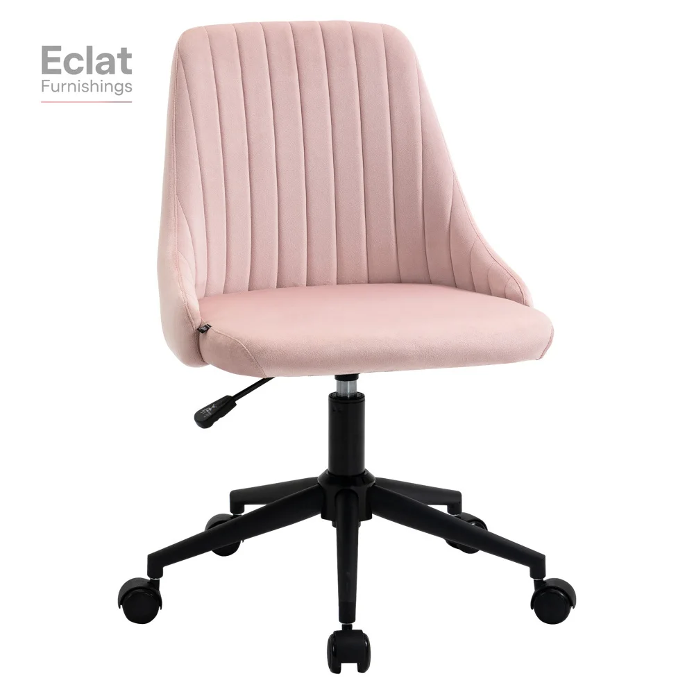 

Vinsetto Mid-Back Office Chair, Velvet Fabric Swivel Scallop Shape Computer Desk Chair for Home Office or Bedroom, Pink