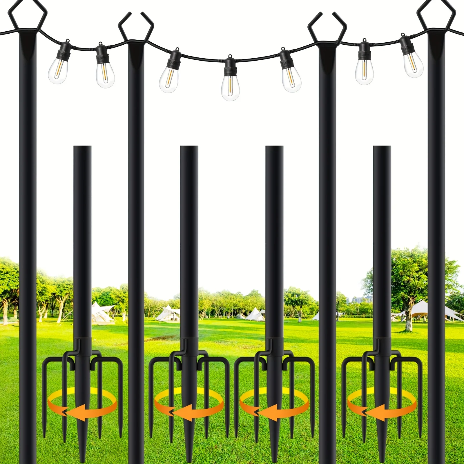 

4 Pack 8.9Ft Outdoor String Lights, Waterproof Rigid Metal Outdoor Pole, Suitable for Patio, Garden, Bistro, Wedding, Party Hanging String Lights - Black