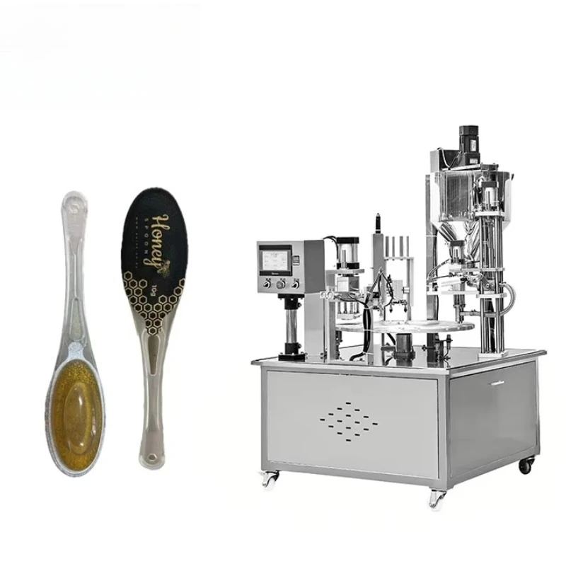 Rotary Cup Filling Sealing Flow Wrapper Honey Spoon Packaging Machine Automatic Custom