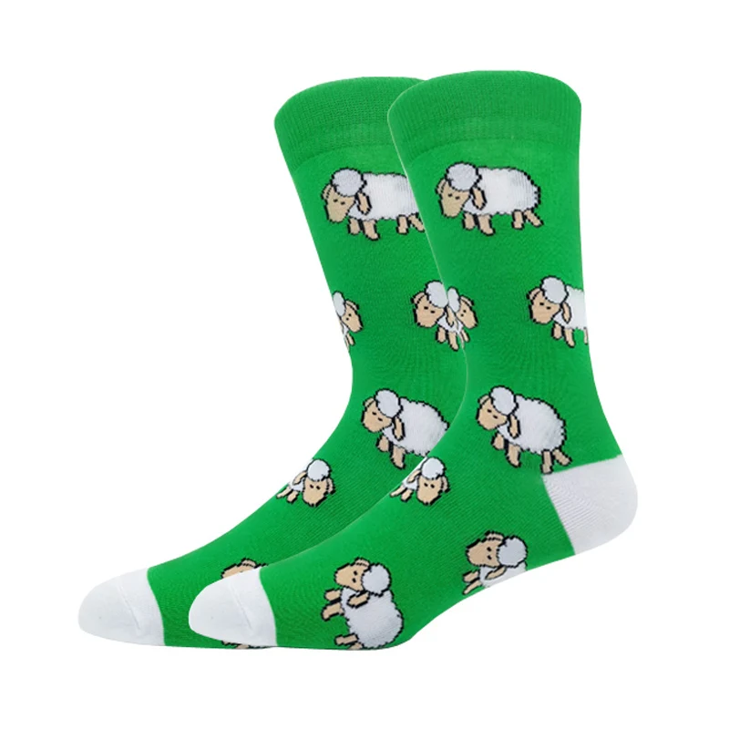 Men\'s Socks Harajuku Funny Funny Animal Creative Pattern Violin Bike Sheep Dinosaur Large Size Cotton Socks Casual Sock