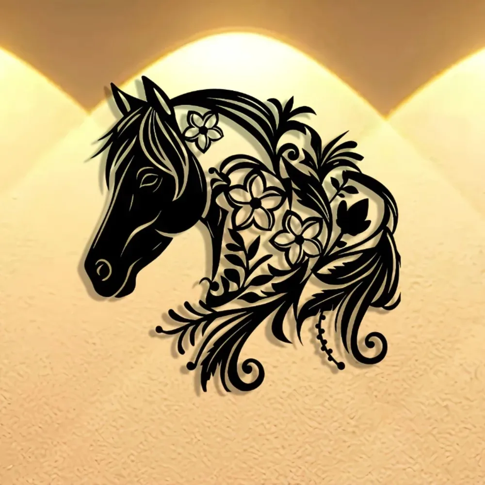 Sculpture murale en métal en forme de tête de cheval, résistante à la rouille, imperméable, décoration pour salon, bureau, maison, cadeau