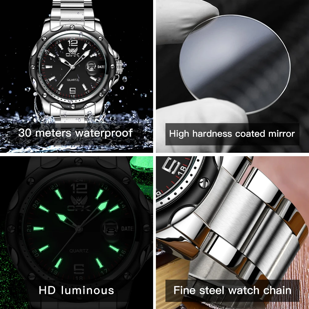 OPK 6026 Number Scale Quartz Watch For Men Calendar Display Original Hand Clock Waterproof Luminous Luxury Business Man Watches