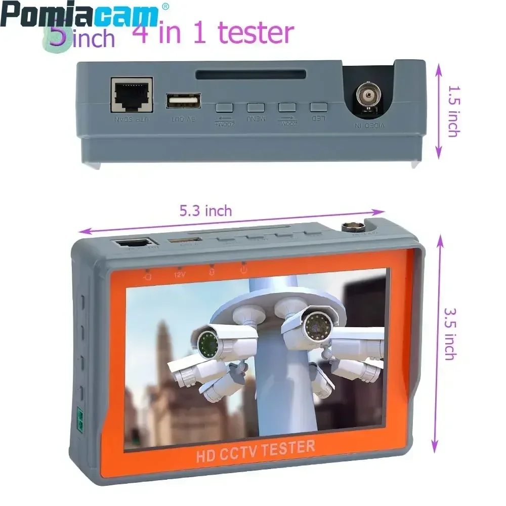 CCTV Tester 5 Inch LCD Screen 8MP HD AHD Tester Monitor TVI CVI CVBS Support UTP PTZ Audio Test IV5 Portable Tool
