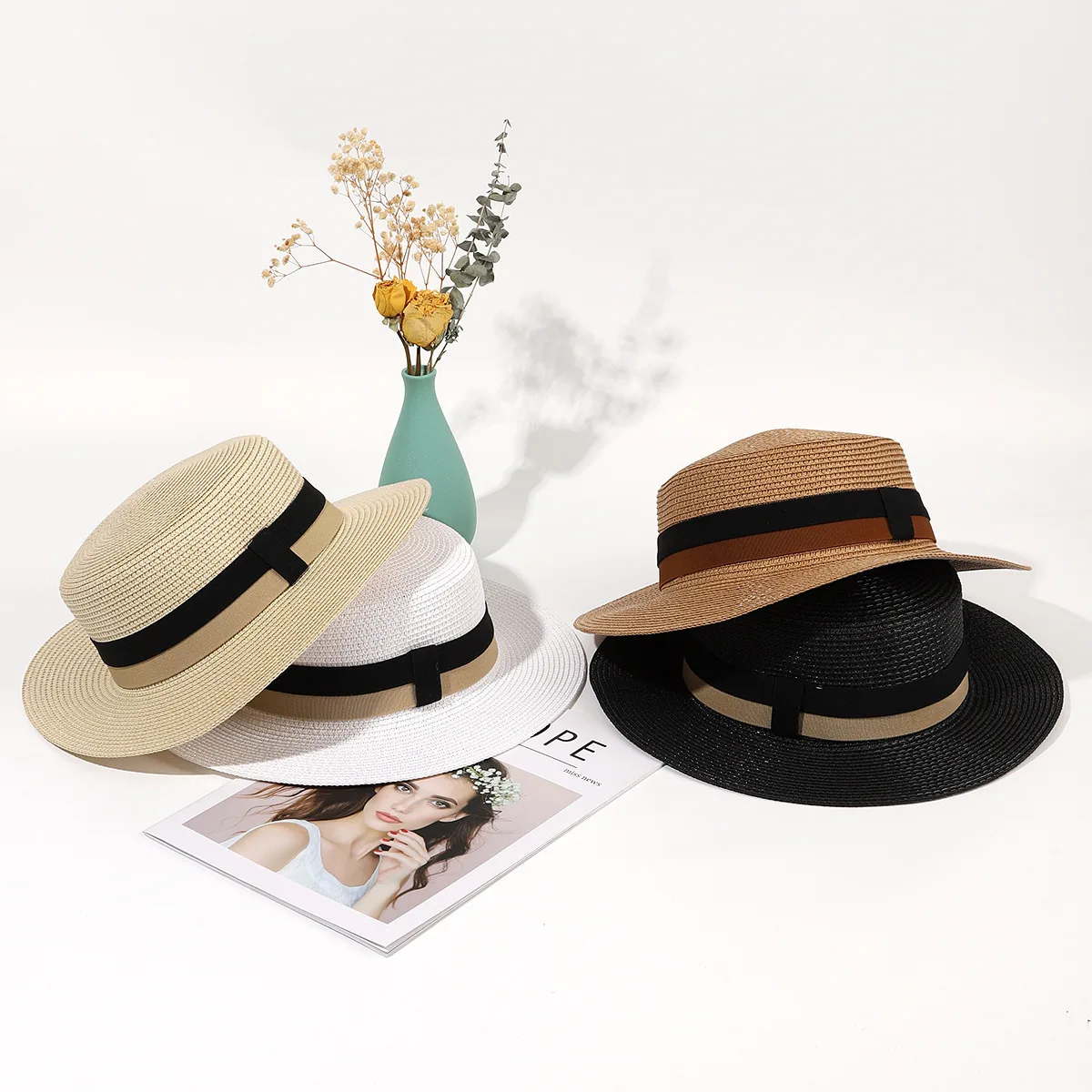 Summertweed Style British Flat-top Straw Hat For Women Summer Small Fresh Travel Sun Hat K-styleeasiest For Match Beach Hat