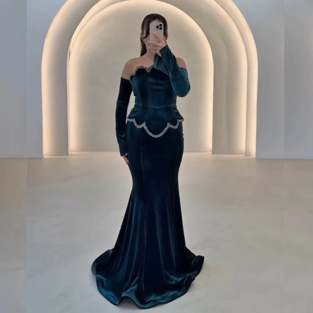 

Customized Formal Evening Pleat Rhinestone Chic Strapless Mermaid Long Dresses Bespoke Occasion Elegant Party Wedding