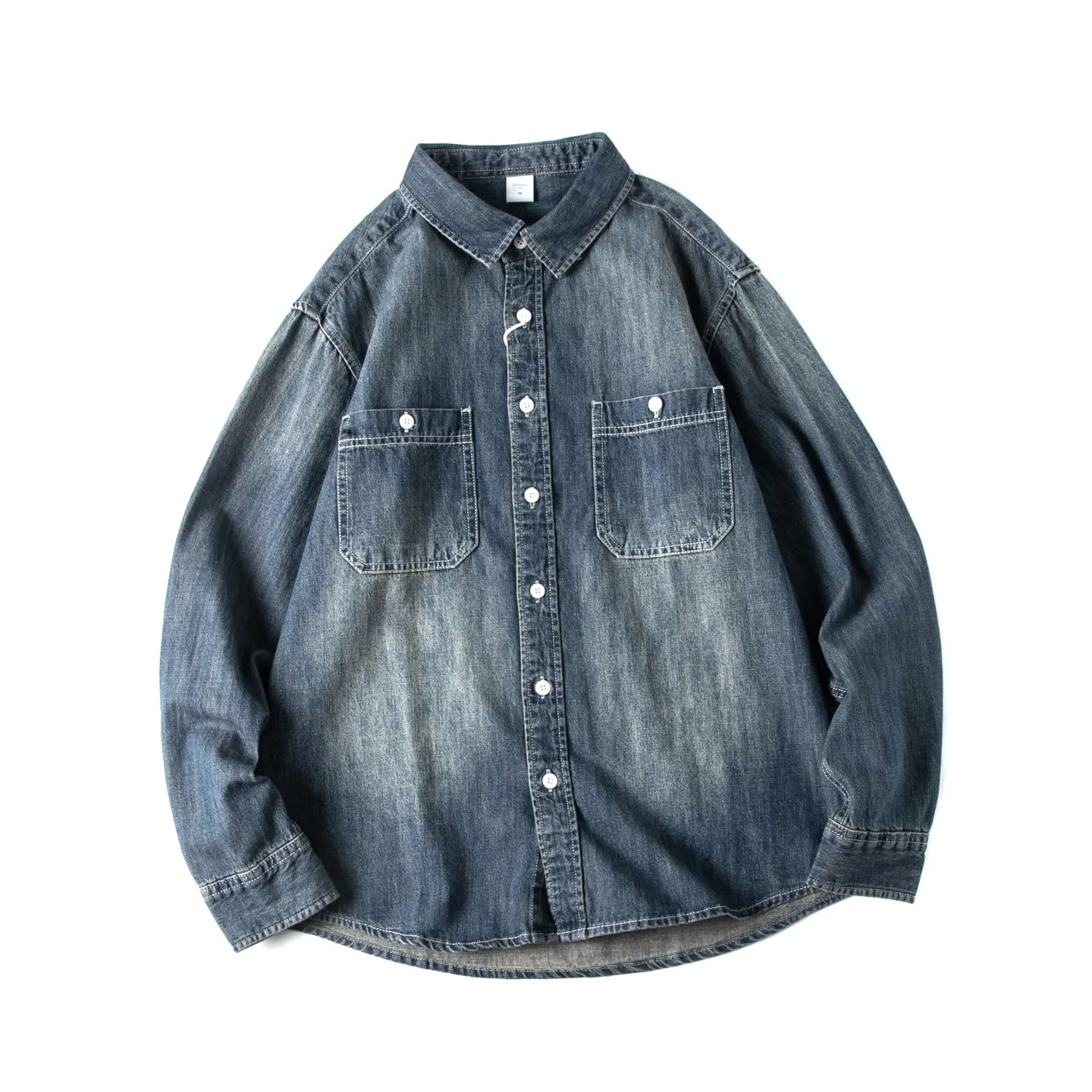 

American Vintage Classic Workwear Shirt for Men Long Sleeve 100% Cotton Washed Gradient Loose Fit Ins Style Denim Jacket Spring
