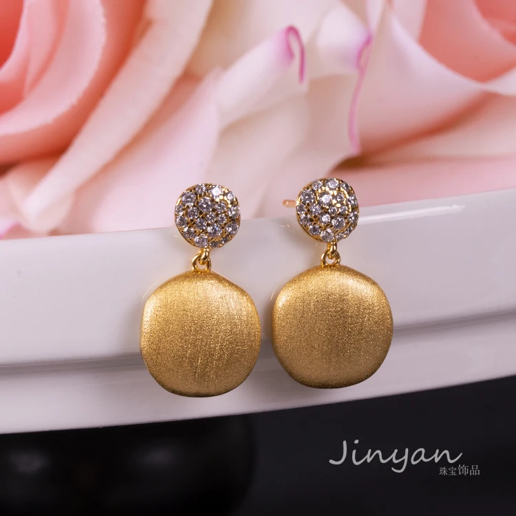 

Italian Brushed Craft Earrings S925 Silver-plated 18K Gold with Diamonds, Small Sugar Cube Stud Earrings