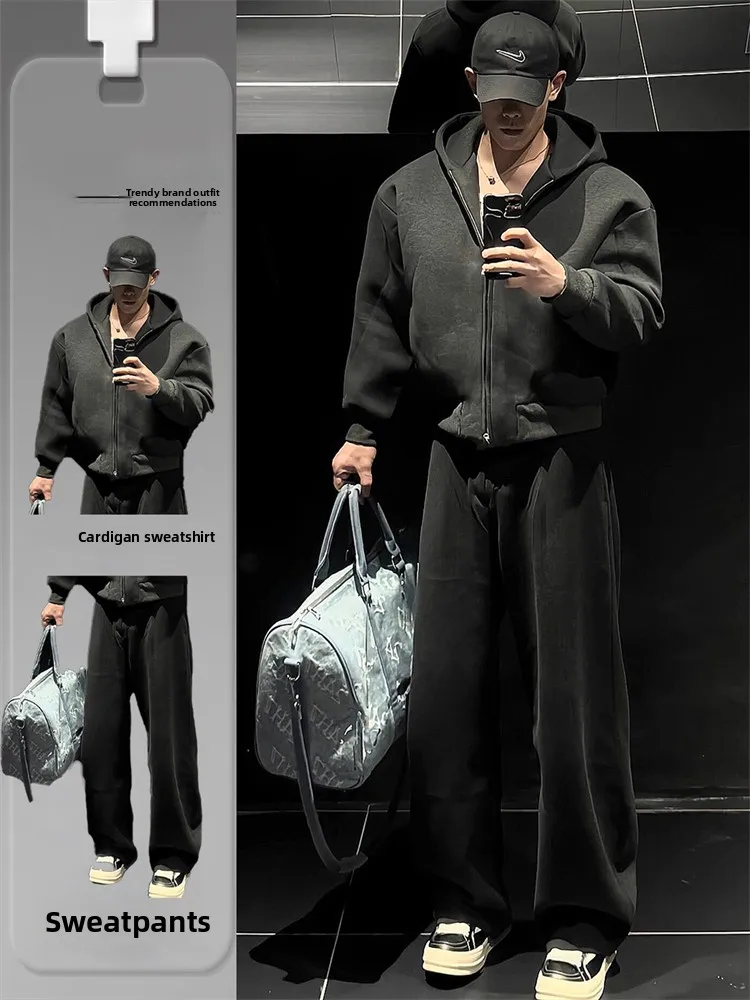 

American Sle Fitn Sport Sweatpants Men's Autumn Winter Fce Lined Warm Casual Full Set Hoodie Suit