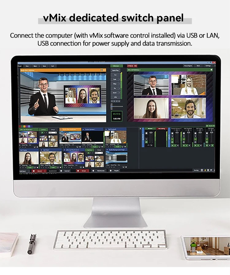 VMix Panel Switch Controller Live Streaming Brodcast Panel Switcher Video Mixer Software Switchboard USB LAN POE Connection