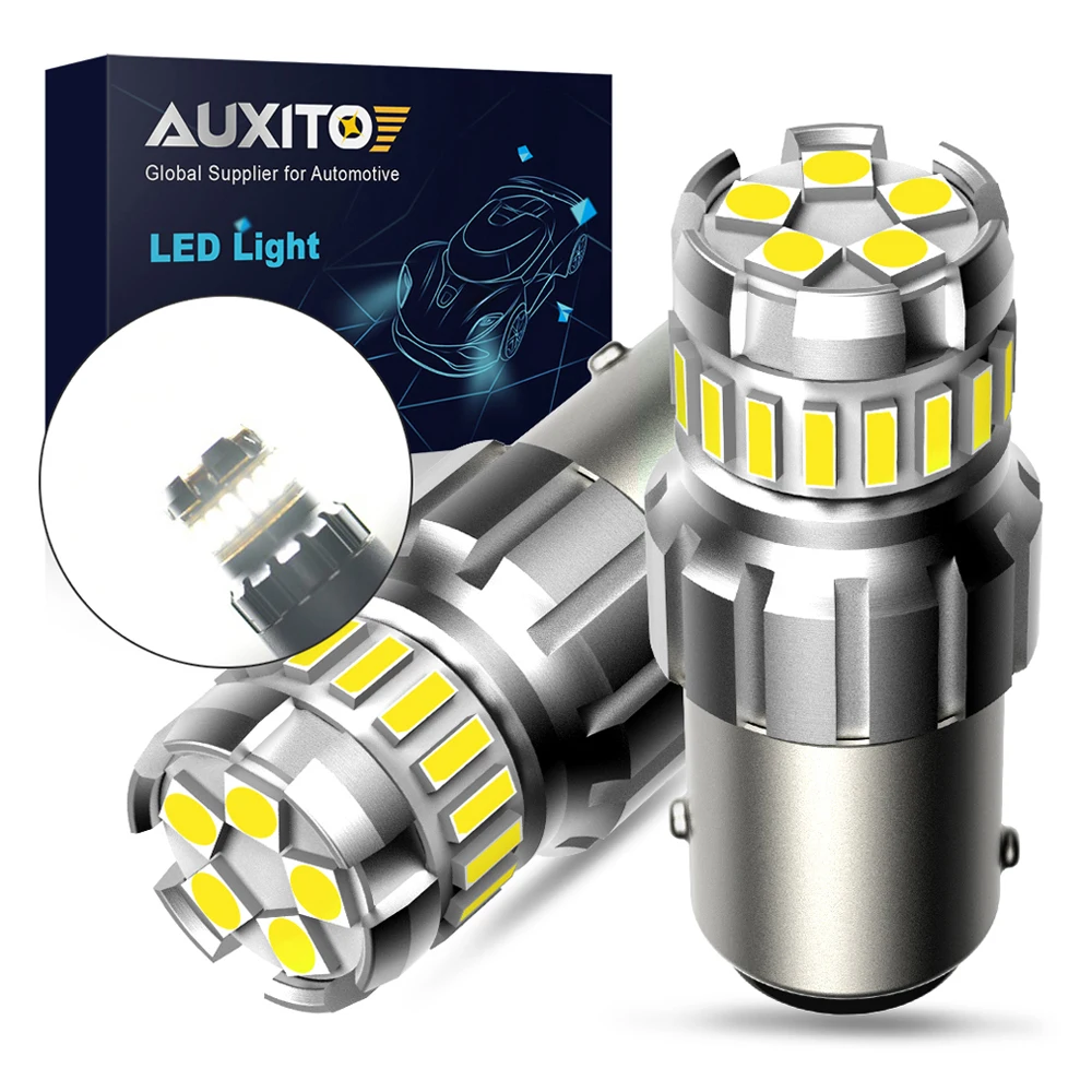 AUXITO-S25 LED 램프 12V 1156 Ba15s P21W 1157 Bay15d P21/5W, 자동차 주간 주행등 DRL 주차 주간 조명 화이트, 2 개