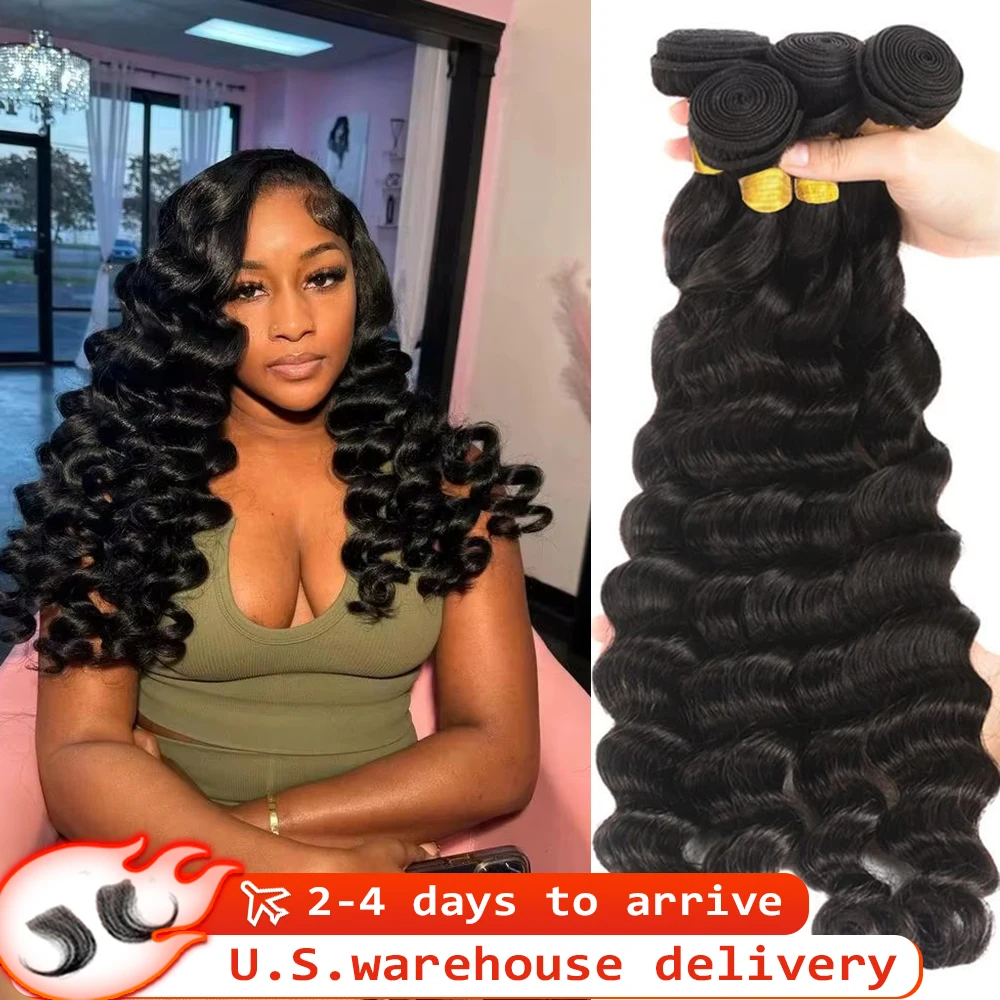 

16A Свободные пучки вьющихся человеческих волос с глубокими волнами 30 34 дюйма 100% необработанные девственные человеческие волосы Волна воды Натуральные черные пучки наращивания