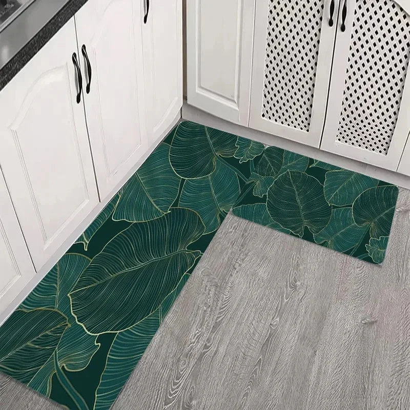 Green Leaf Bathroom Entrance Doormat Decor Kitchen Hallway Balcony Runners Rugs Carpet Living Room Bedroom Anti-slip Doormat