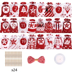 24 pcs Christmas decoration Advent Calendar Kerst Gift Bags Decoratie Diy Stickers of Wooden Ornament Natal Navidad 12 Main Sales Wood Calendar - №2