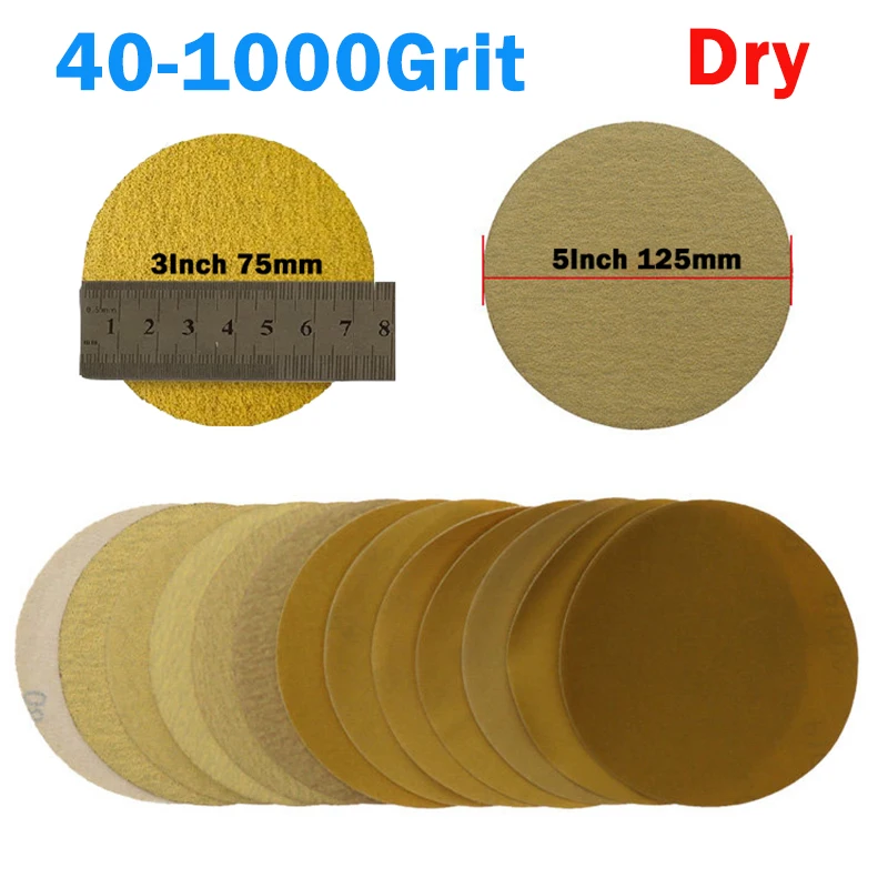 

3 Inch 75mm/5 Inch 125mm Flocking Hook and Loop Sanding Discs Yellow Dry Sandpaper Self Adhesive Round Sand Paper 40-1000Grit