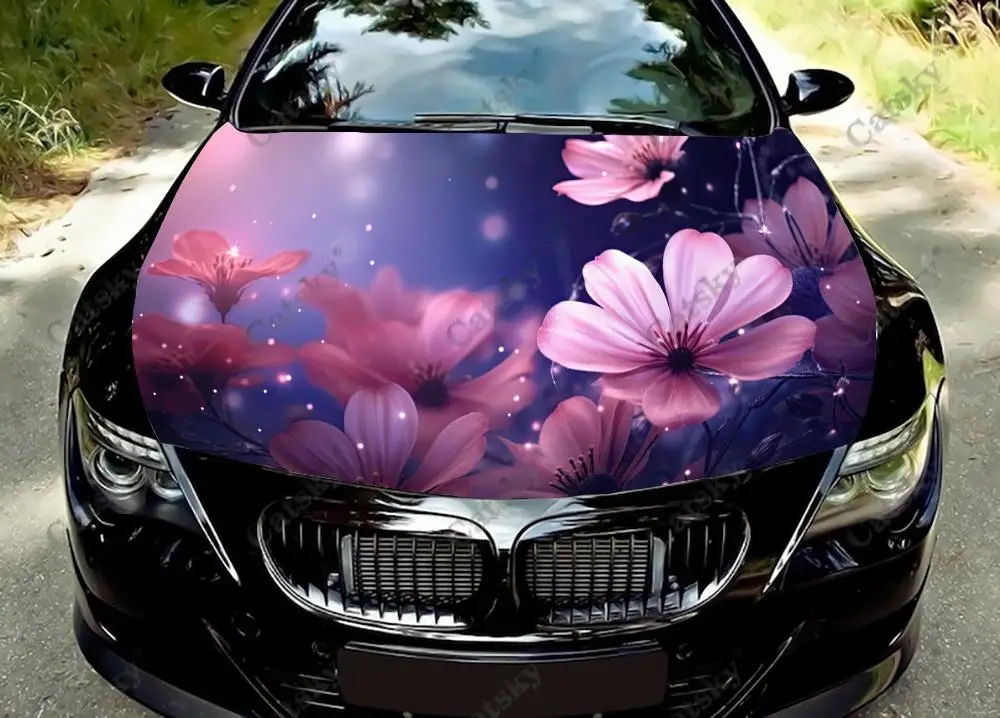 Beautiful Flower Art Car Hood Vinyl Stickers Wrap Vinyl Film Engine Cover Decals Sticker on Car Auto Accessories