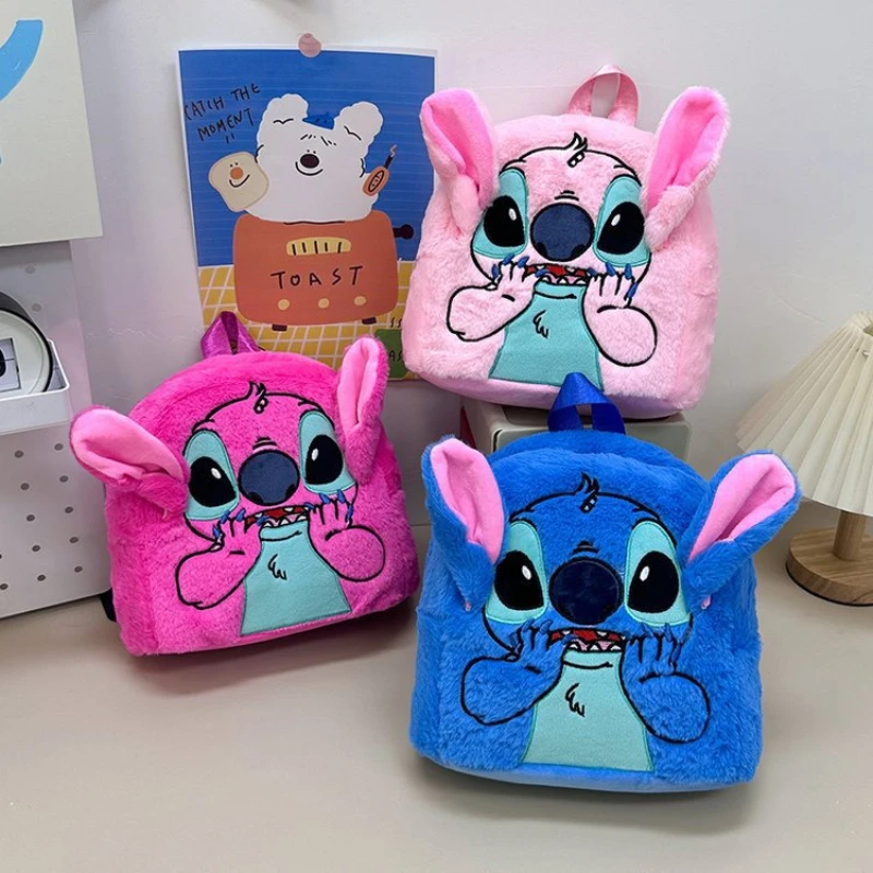 Kawaii Stitch Plush Backpack Blue Pink Funny Cartoon Large-Capacity Schoolbag Student Backpack Kindergarten Bag Girs Gifts