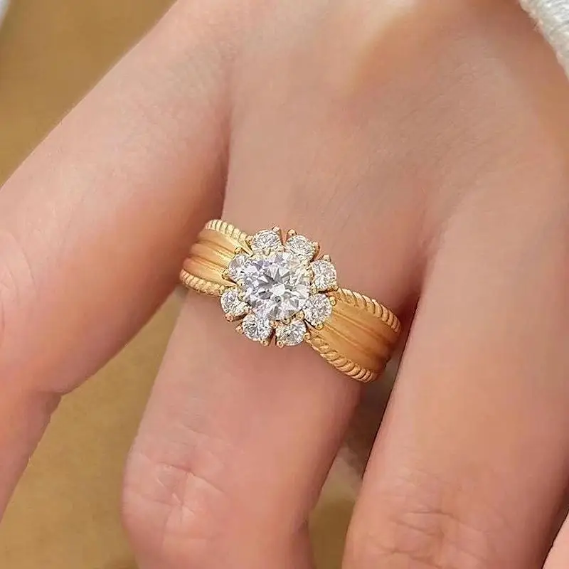 new in purple gemstone sunfloral rings for women Retro court style full diamond Female Ring engagement jewelry gift