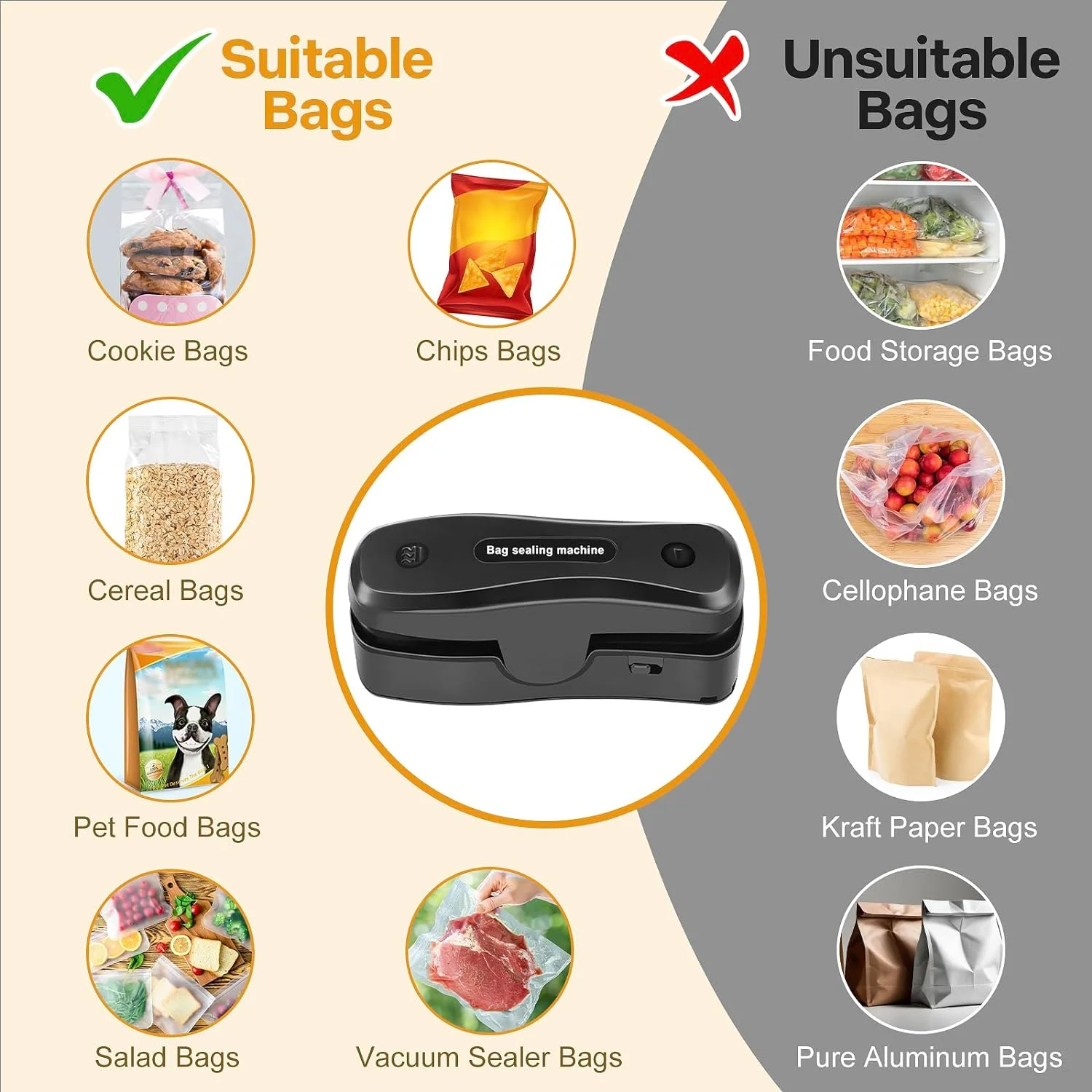 Rechargeable Mini Bag Sealer, 2 in 1 Heat and Vacuum Sealer for Snack Chip Bags, Portable Sealing Machine for Food Freshness