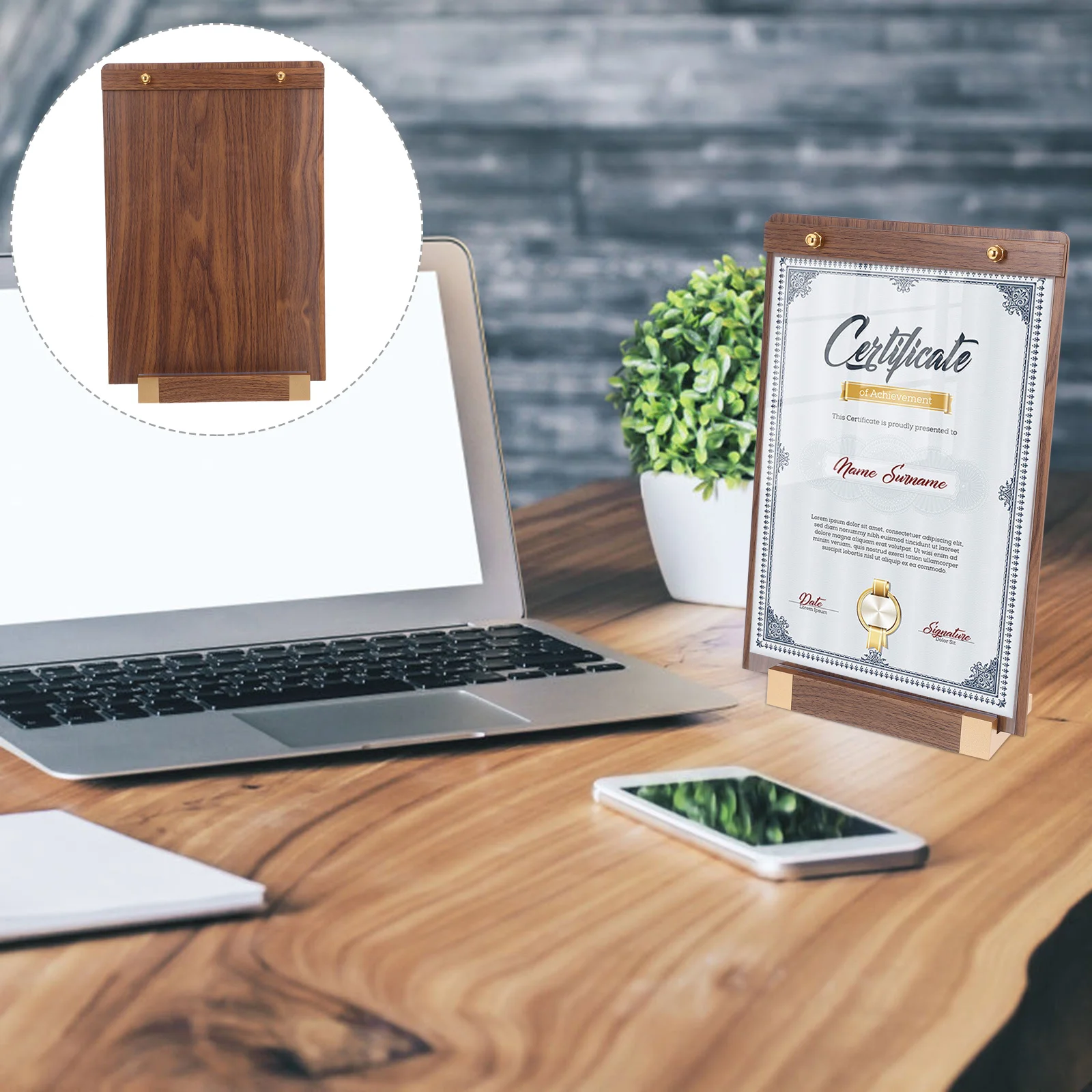 حامل سطح المكتب الخشبي لعرض الشهادة لإطار مستندات جائزة الدبلوم وحامل عمودي وحامل علامة القائمة #3