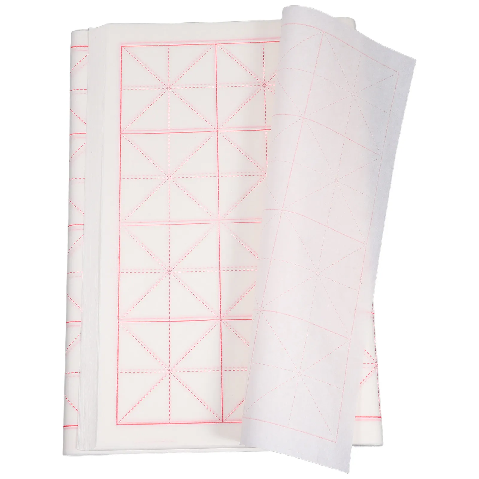 50Pcs Calligraphy Rice Paper Sheets Xuan Paper Semi-Raw Processing Grid Pattern White Surface Bamboo Pulp Ink Control Beginners