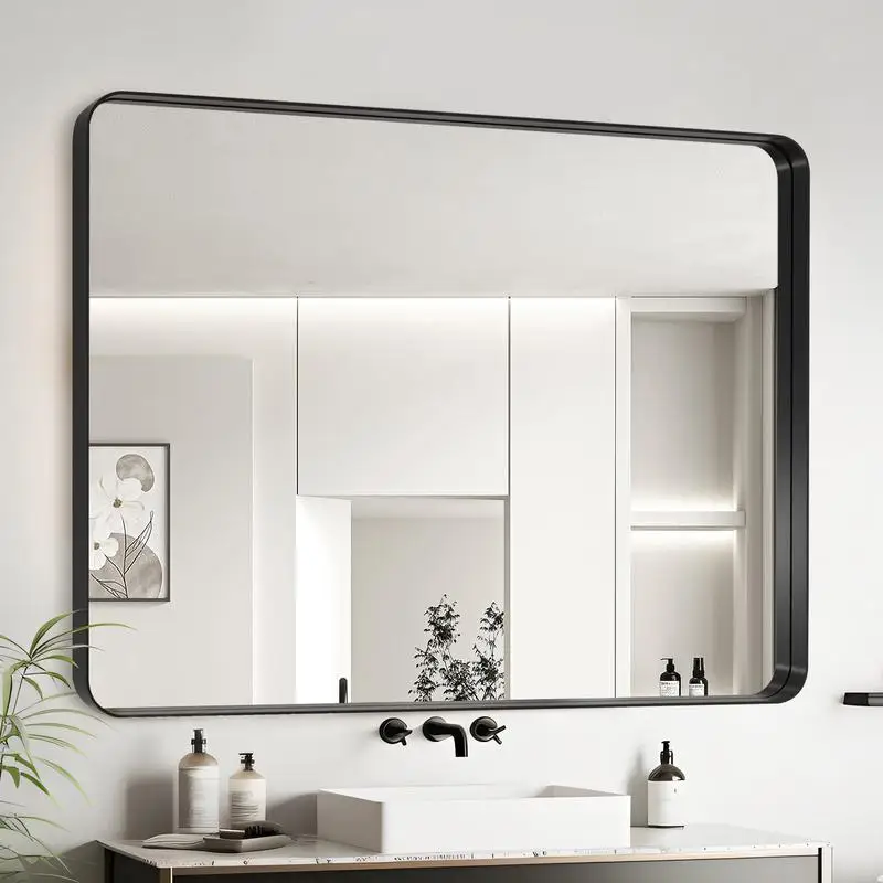 

36"x30" Black Aluminum Frame Bath Mirror