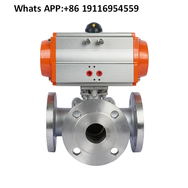Pneumatic 304 stainless steel three-way flanged ball valve Q644/5-16PT reversing valve