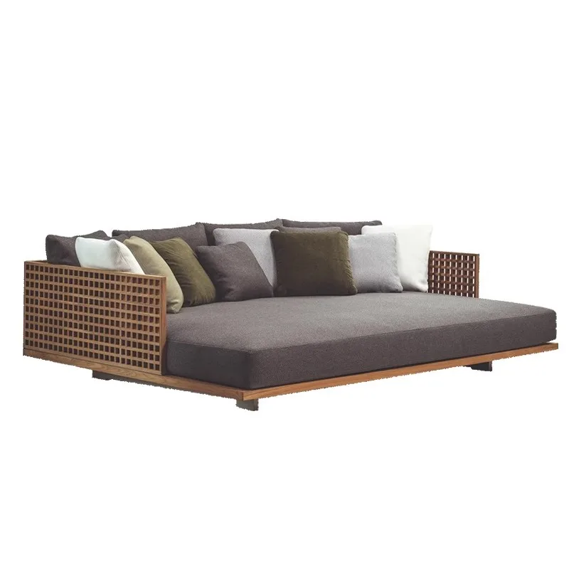 Double Teak Lounger Nordic Outdoor Pool Villa Lounge Chair Garden Hotel Lunch Break Bed