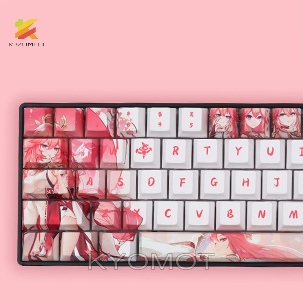 Imagem -06 - Keycap Teclado Keycap Keycap Anime Yae Miko Pbt Cosplay Keycaps para Cereja mx Interruptor Faça Você Mesmo Teclado Kyomot Genshin Impacto Raiden Shogun