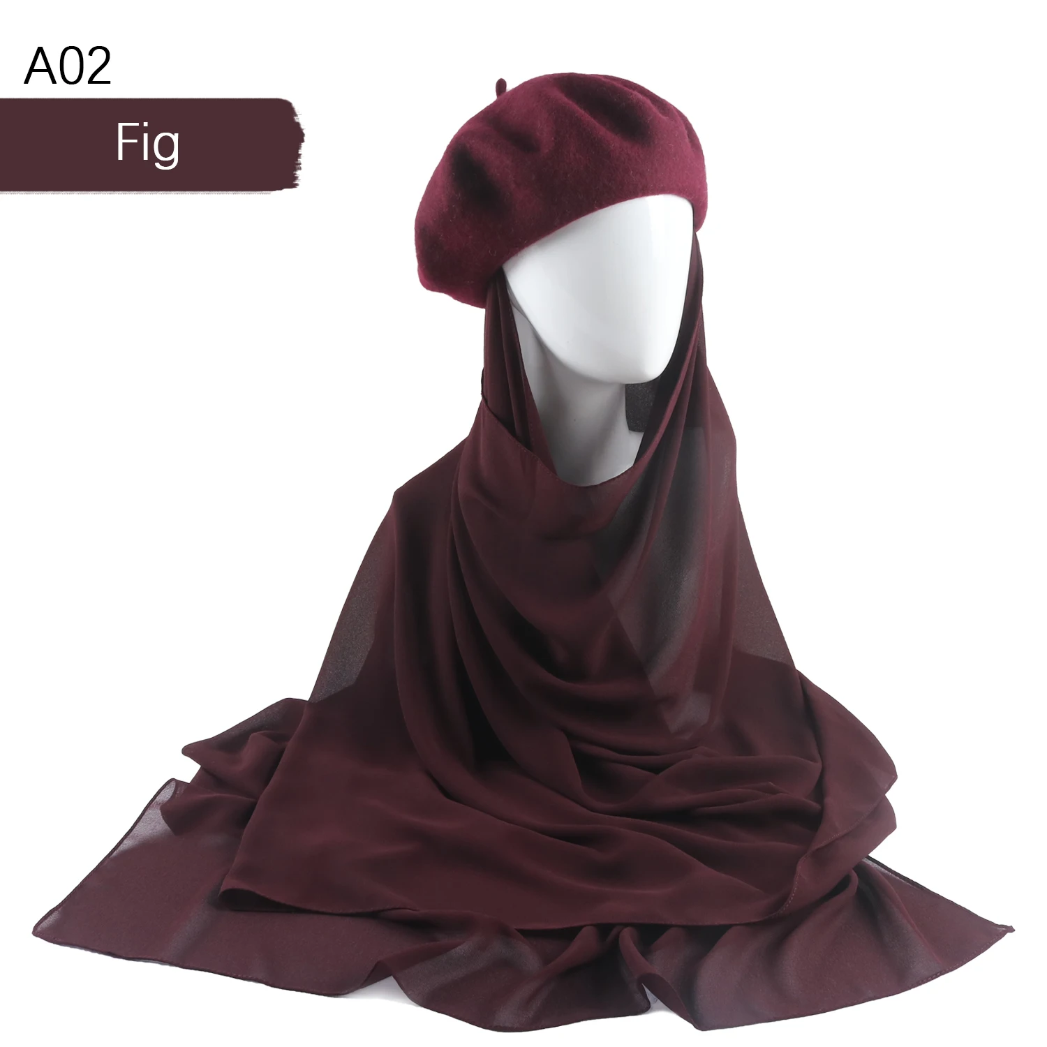 Baret Flat Hat with Chiffon Hijabs Musilm Women French Style Beret Hats with Chiffon Hijab Instant Chiffon HIjabs With Hats