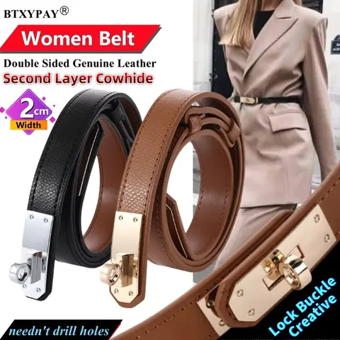 2 सेमी चौड़ाई 100 सेमी महिलाओं के लिए लॉक बकल बेल्ट महिलाओं के लिए असली लेदर बेल्ट असली दूसरी परत काउहाइड विंडब्रेकर ड्रेस लड़कियों के लिए कमरबंद 10 best sales असली चमड़े की बेल्ट - №3