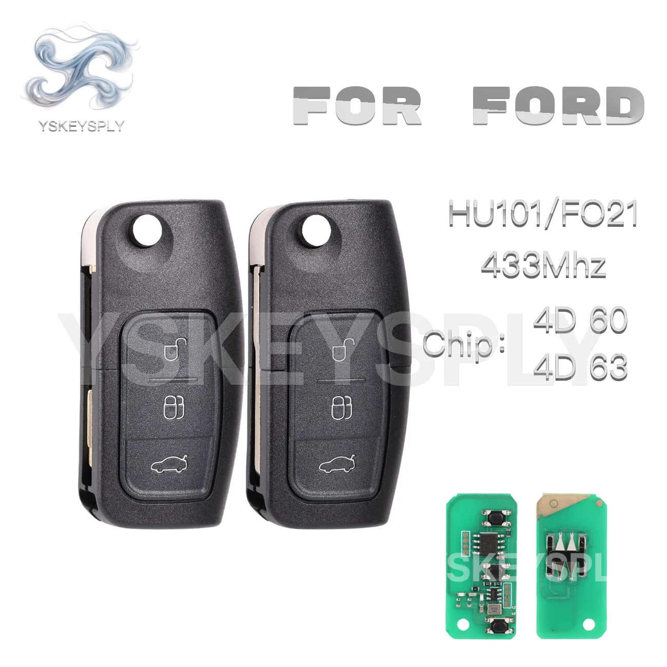 

Smart Key Fob HU101 / FO21 433MHz for Ford Mondeo Fusion CS Max Fiesta Focus 3 Galaxy 4D60 4D63 Chip | Uncut Blade | Car Remote