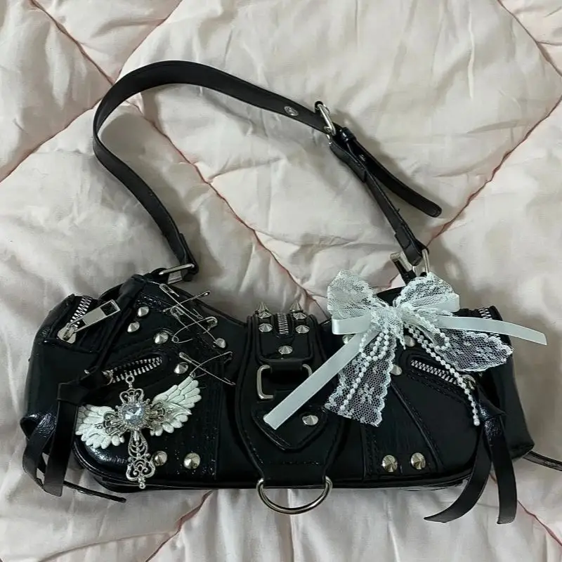 

Женская сумка с заклепками в стиле панк, сумки на плечо в стиле локомотива, сумки для подмышек, сумки в стиле ретро в европейском и американском стиле, женская сумка-мессенджер