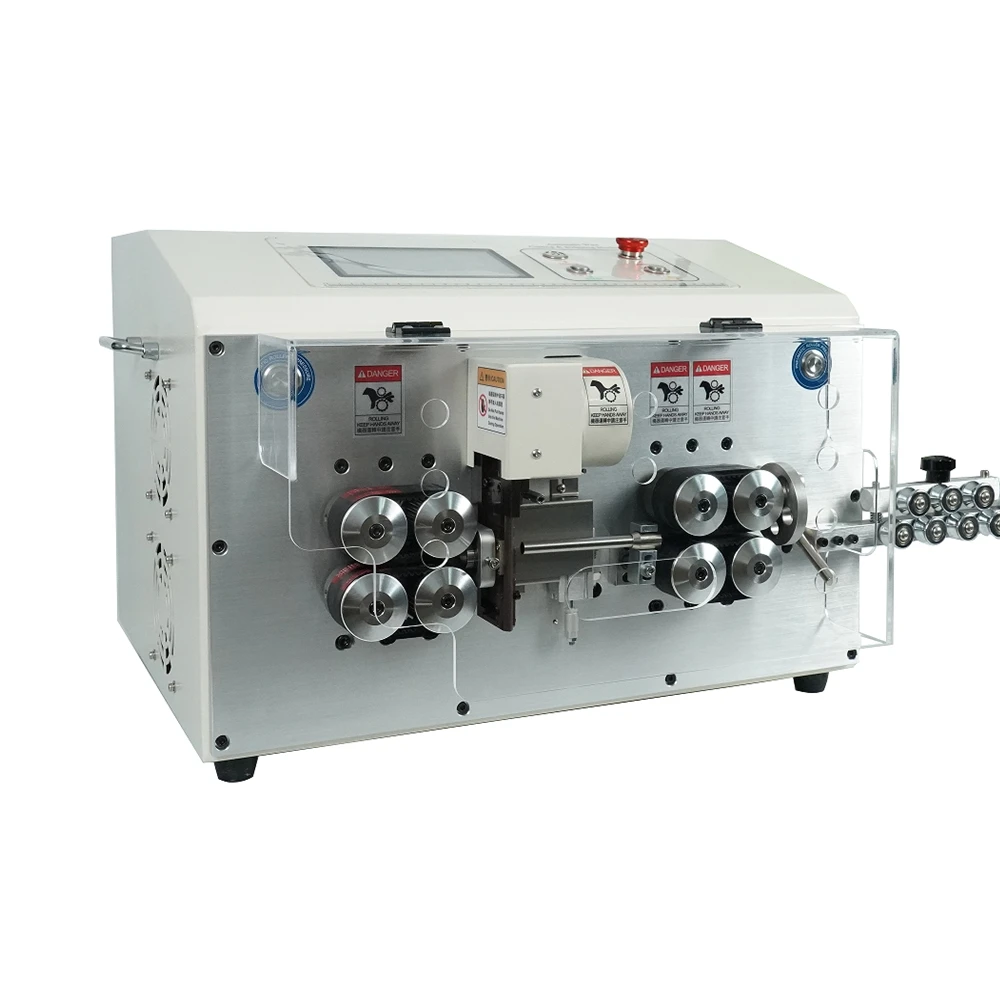 850W SWT-608-YHT5 High Speed Round Sheath Inner and Outer Double Wire Layer Peeling Machine 8 Wheels Touch Screen with Cover