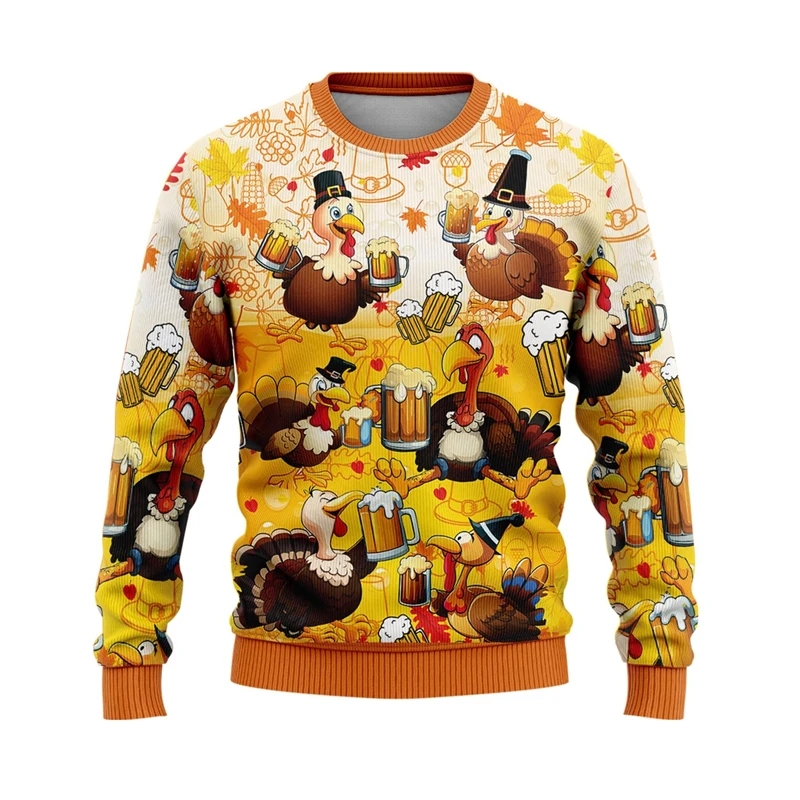 

3D Printed Thanksgiving Sweatshirts Men Pumpkin Turkey Pattern Sweaters Autumn Loose Street Round Neck Pullover Hoodies Chilren