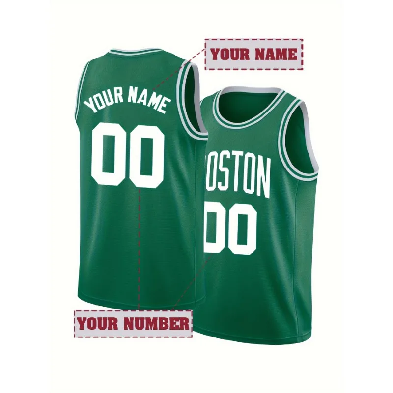 

Customized Name&Number Men's Embroidered Basketball Jersey Boston White Round Neck Personalized Sleeveless Shirt Men Tank Top