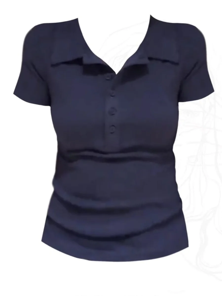 

Chic Button up ort Sve Ne T-irt for plus Size Women Summer Faionable Top Belly Covering Korean Sle Slim Fit