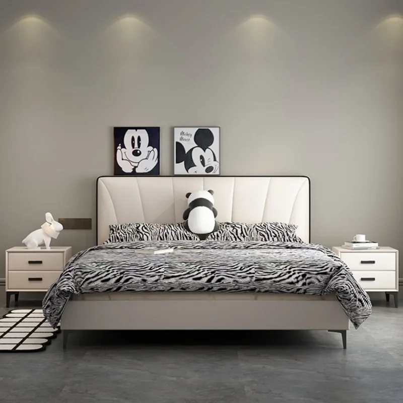 #Narrow Backrest Double Bed Minimalist Italian Apartment Luxury Double Bed Space Saving Camas Moderrnas Inteligentes Furniture