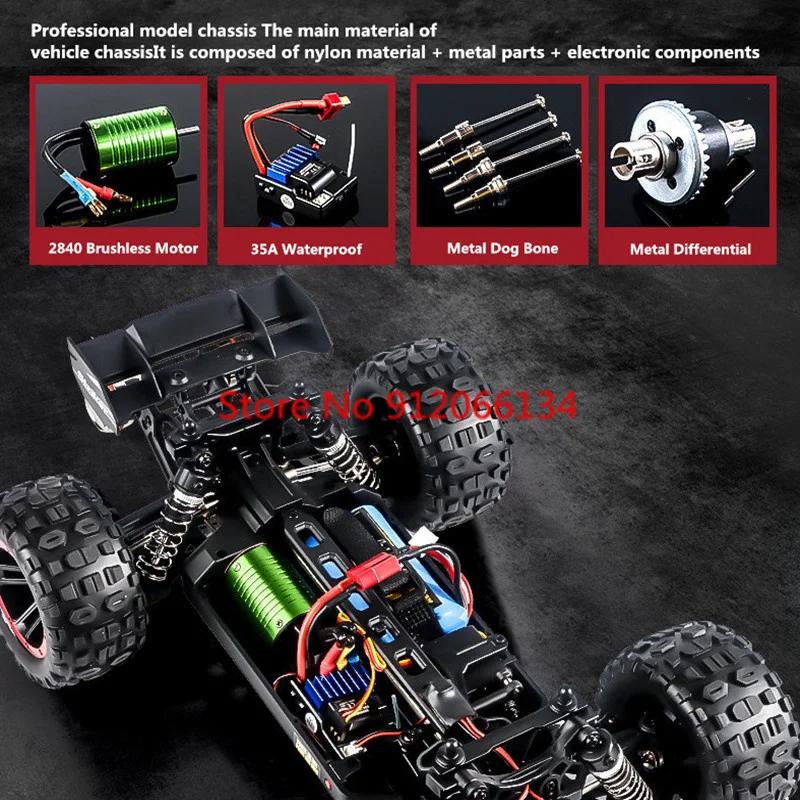 Professional Brushless Waterproof 35A ESC RC Off-Road Racing Car 80KM/H Metal Shock Absorber 4WD Lighting Remote Control Truck