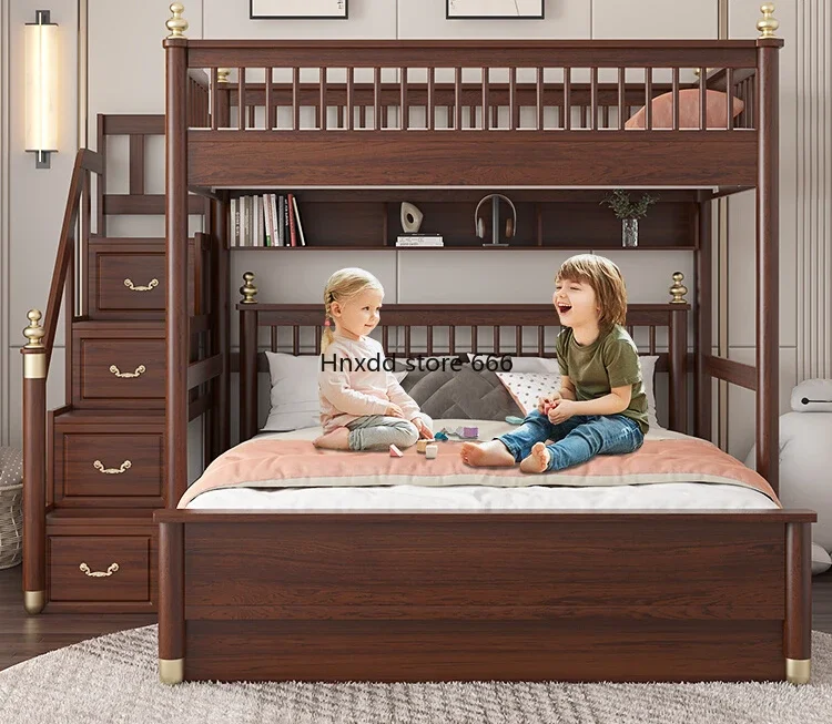 Children's bunk double-layer staggered mother-child bed