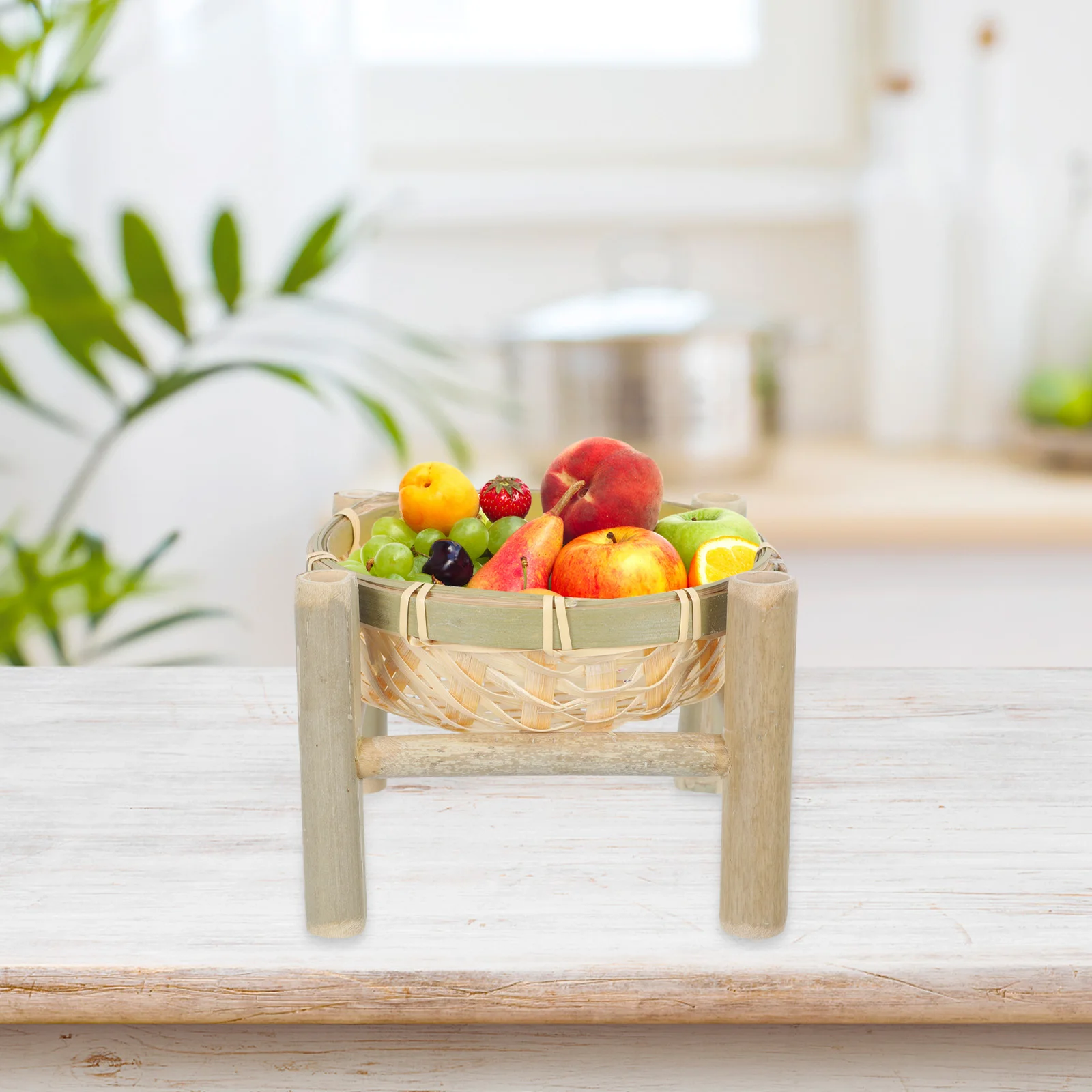 

1pc Bamboo Fruit Basket Handmade Woven Storage Basket Lightweight Design For Living Room Bedroom Office Home Decor Use