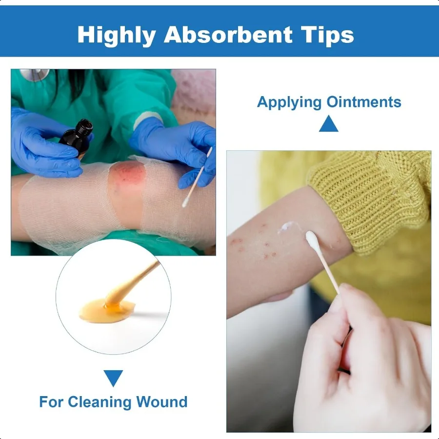 6 Inch Sterile Cotton Tipped Applicators 200 Count Long Cotton Swabs Wood Shaft Medical Swabs