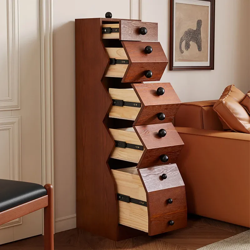 French Retro Solid Wood Dendrobium Bead Bucket Cabinet Living Room Sofa Side Small Vertical Storage Irregular Design