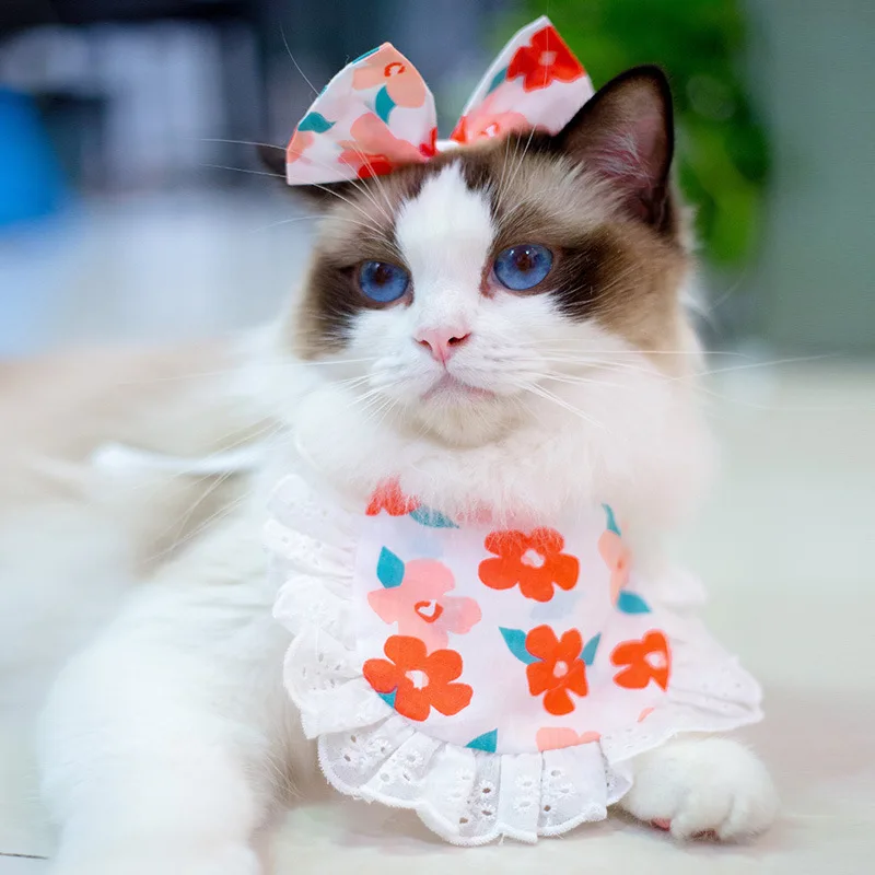 

Plaid Pattern Elastic Dog Cat Pet Drool Towel Lace Pet Tricot Bib Cat Accessories Supplies Wholesale