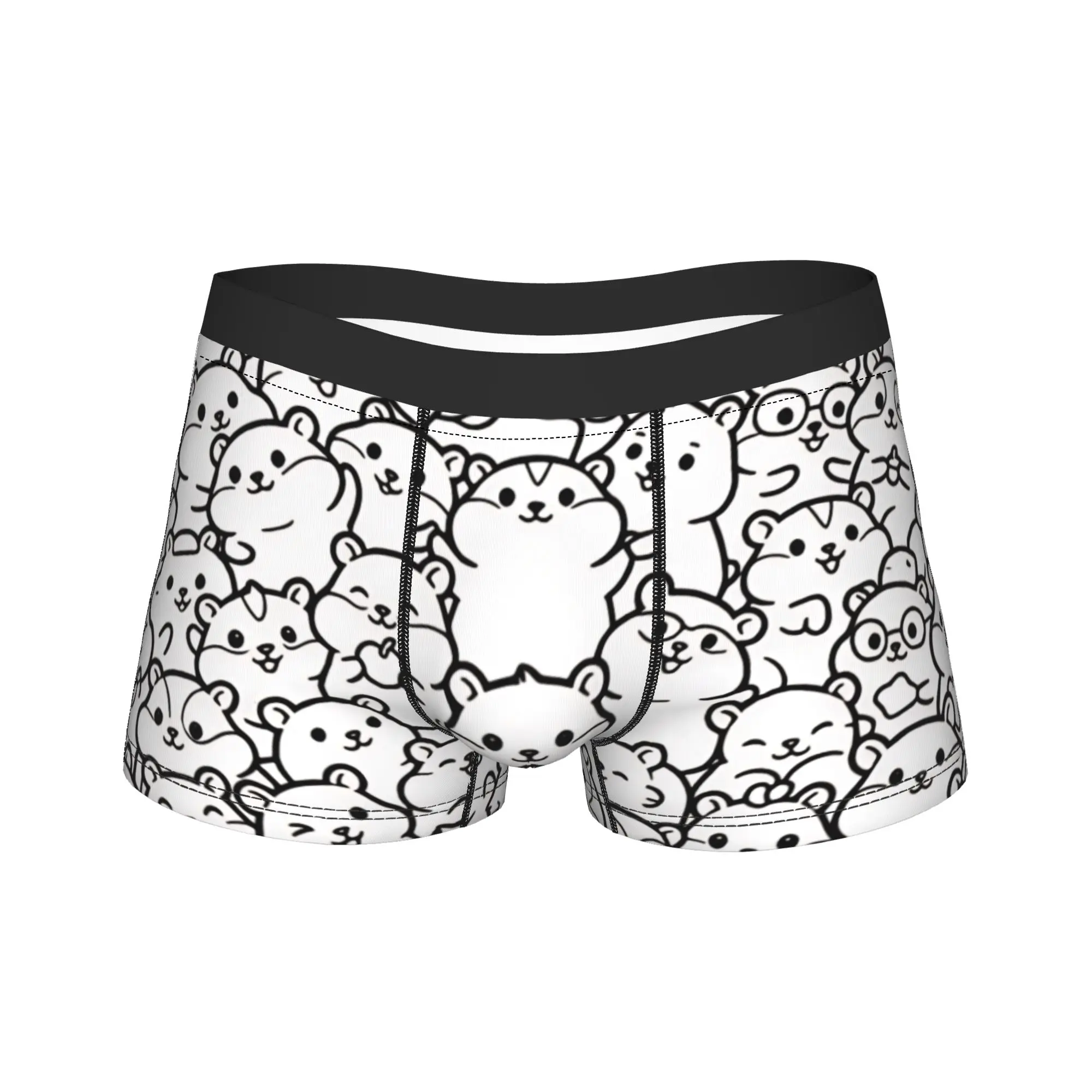 Cute Hamster Doodle Collection Line Drawing Graphic Underwear  Custom Boxer Shorts Quality Male Underpants Sexy Shorts Briefs