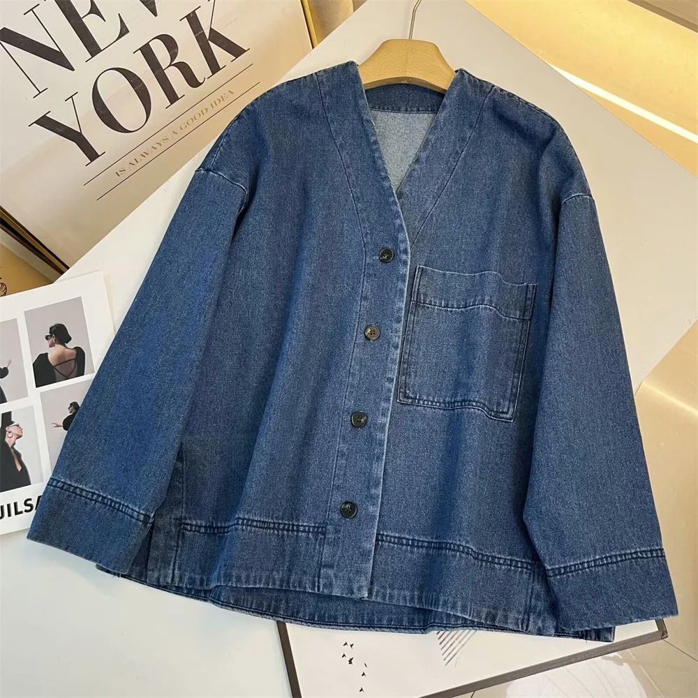 BM&MD&ZA2024 autumn new product simple design pure color casual fashion all-match collar drop shoulder denim shirt