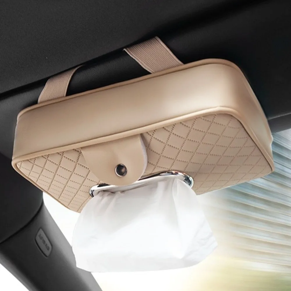 2027 Thickened Car Visor Tissue Box Multi-Functional PU Leather Car Center Console Tissue Dispenser Space Saving with Glasses Cl