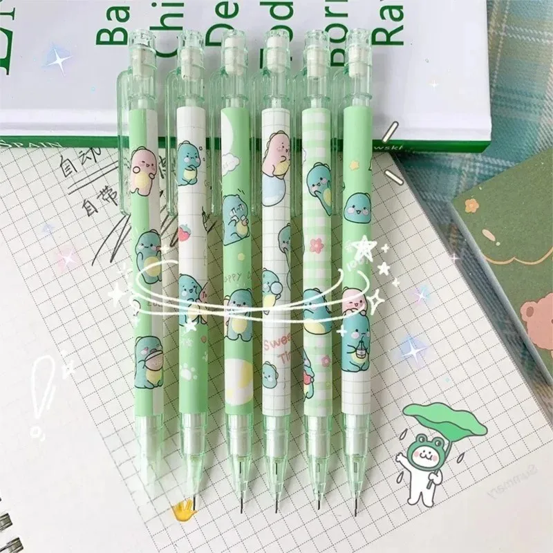 6PCS No Lead Breaking Art Pencils Office Supplies Kawaii Automatic Pencil Set Replaceable 0.5mm Lead Pencils ZDQB01