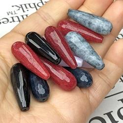 10x30mm Water Drop Faceted Colorful Chalcedony Jades Natural Stone Loose Spacer Beads For Jewelry Making Diy Bracelet Earrings